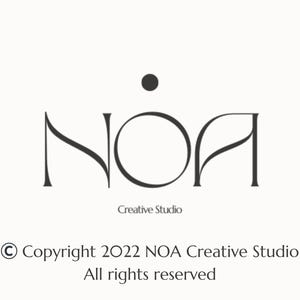 May include: The logo for NOA Creative Studio features stylized black lettering and a black dot above the letter "O". The words "Creative Studio" are below the logo. Copyright information is at the bottom.