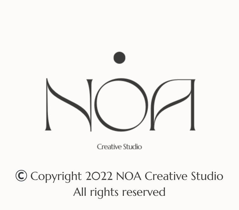 May include: The logo for NOA Creative Studio features stylized black lettering and a black dot above the letter "O". The words "Creative Studio" are below the logo. Copyright information is at the bottom.