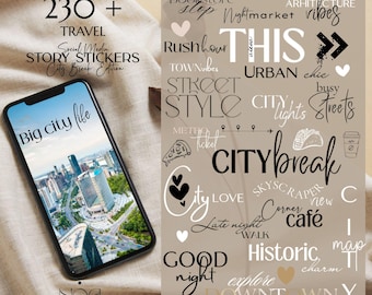 230+ City Break Travel Instagram Story Stickers, Minimalist Modern Aesthetic Pack for Influencers, Vloggers, Bloggers & Content Creators