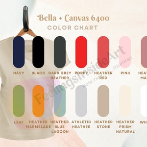 Carta de Colores de Camiseta Bella Canvas 6400 Mujer. Herramienta de impresión bajo demanda. Archivo digital. Descarga instantánea. Archivo PNG