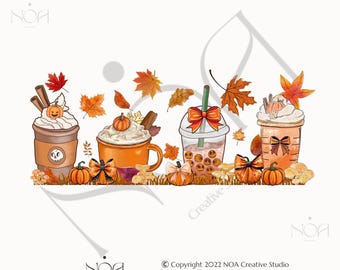 Pumpkin Spice Latte PNG: Fall Coffee Clipart, Shirt, Mug Sublimation Design (Digital Download)