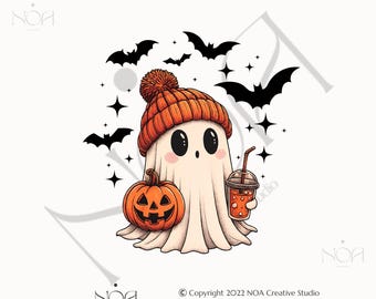 Pumpkin Spice Ghost PNG, Halloween Coffee Clipart, Fall Spooky Season Shirt (Digital Download)