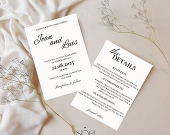 Minimalist Wedding Invitation Template: Elegant Black & White Canva Design (PDF)