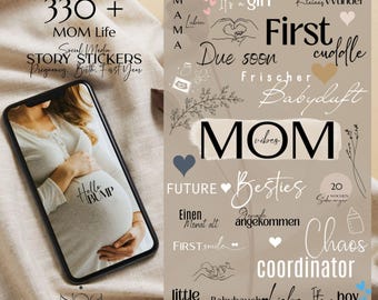 330+ Pregnancy and Mom Life Instagram Story Stickers, Minimalist Black & White Pack for Influencer Moms, Bloggers, Vloggers and Creators