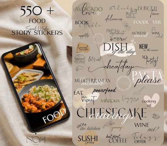 550+ Instagram Story Stickers for Food Bloggers and Restaurants, PNG Icons for Reels, Menus and Takeaway, Food Social Media Content