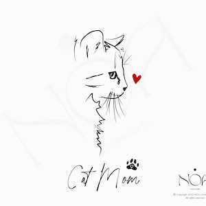 Cat Mom SVG, Cat Lover PNG, Minimalist Cat Line Art, Cat Silhouette Clipart, Pet Mom Sublimation File, Cat Graphic for Cricut