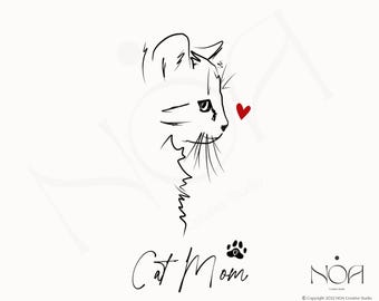 Cat Mom SVG, Cat Lover PNG, Minimalist Cat Line Art, Cat Silhouette Clipart, Pet Mom Sublimation File, Cat Graphic for Cricut