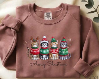 Chats de Noël miaou (PNG), bonnets de Père Noël, motifs de fêtes (téléchargement numérique)