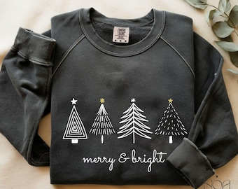 Minimalist Christmas Trees PNG, Merry & Bright Digital Design, Holiday PNG for T-Shirts, Mugs, Tote Bags, Pillows, Modern Christmas Clipart