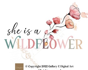 Wildflower Line Art Sublimation Design: Boho PNG (Digital Download)