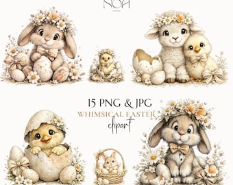 Whimsical Easter Bunny Clipart Set: 15 PNG & JPG Files (Digital Printable)