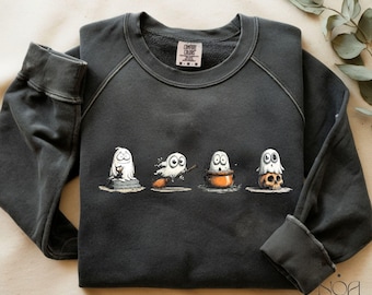 Retro Cute Ghost Halloween Png, Fall Camping Boo Ghosts Png, Autumn Floral Png, Spooky Season Png, Cozy Camping Halloween Png