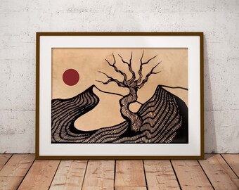Impression linogravure / Impression originale paysage abstrait minimaliste