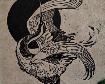 Impression linogravure originale faite main / « Flamenco »