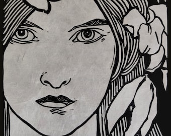 Impression linogravure originale faite main