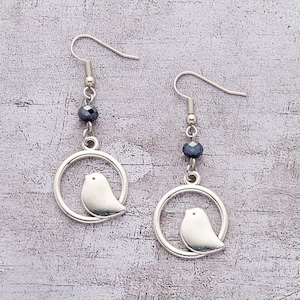 Silver Bird Drop Earrings with stainless steel ear wires