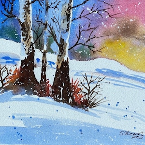 Birch Art - Sunset Painting - Watercolor Painting Sunset - Sunset Art - Retirement Gift - Housewarming Gift -