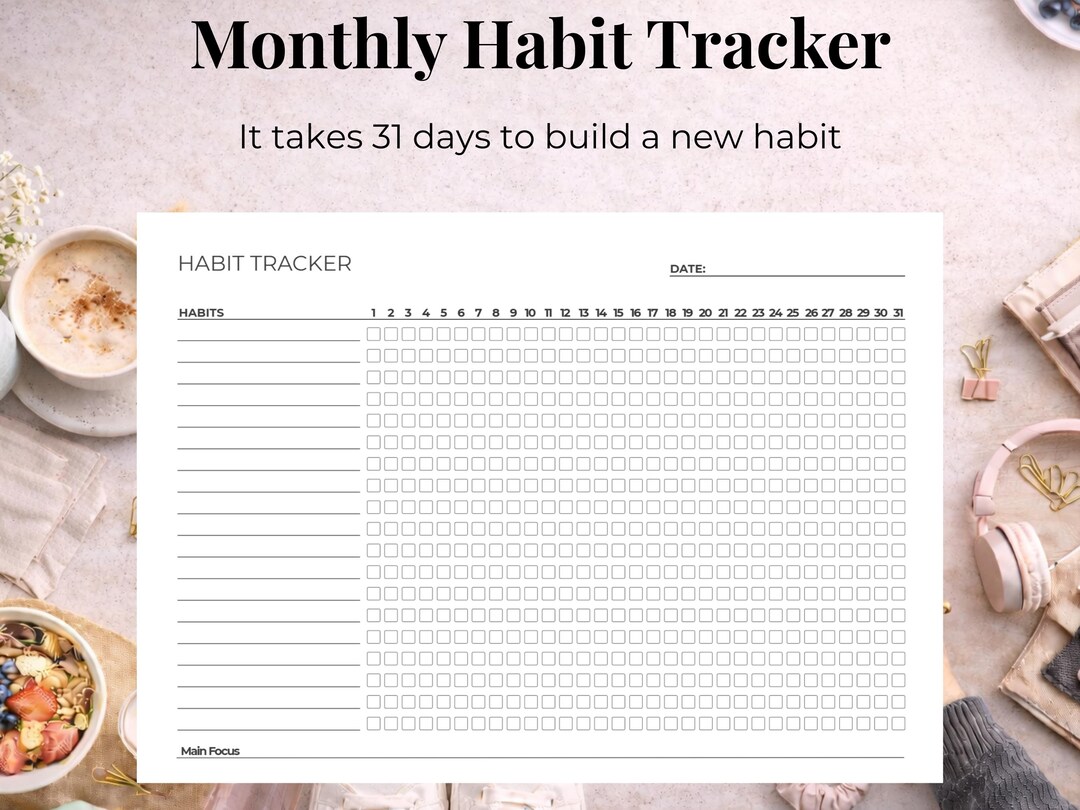 31 Day Habit Tracker Printable, Monthly Routine Planner (A4 & Letter ...
