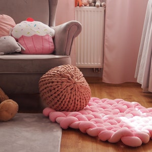 Knitted pouf for baby room, Decorative cushion ottoman for living room, Country home pillow seating image 10