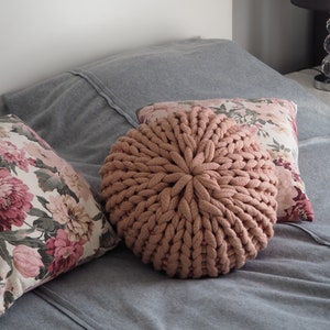 Knitted pouf for baby room, Decorative cushion ottoman for living room, Country home pillow seating image 4