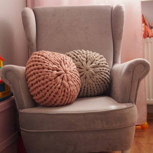 Knitted pouf for baby room, Decorative cushion ottoman for living room, Country home pillow seating image 6
