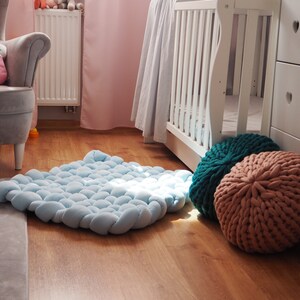 Knitted pouf for baby room, Decorative cushion ottoman for living room, Country home pillow seating image 9