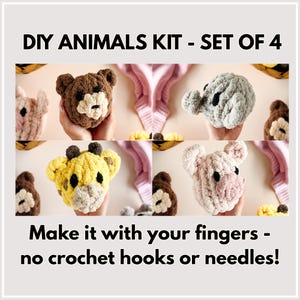 DIY Finger Stricktiere Kit (4er Set): Plüschgarn Handwerk, QR-Code Tutorials