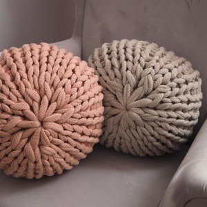Knitted pouf for baby room, Decorative cushion ottoman for living room, Country home pillow seating image 5