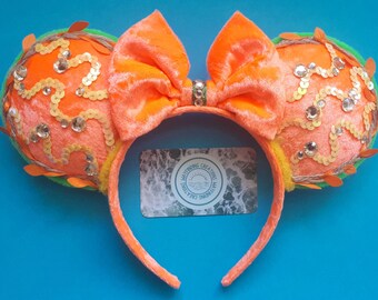 Luxury Neon Lights Inspired Bright Orange Crushed Velvet Handmade Mouse Ears Headband