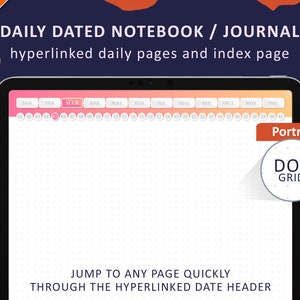 Enkel digital bullet journal, anteckningsbok | GoodNotes-optimerad, PDF, tom, punkterad, hyperlänkad, daterad punktrutnätsplanerare
