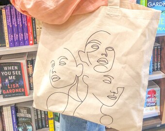 Trendy Face Line Tote l Aesthetic Tote Bag l Canvas Tote Bag l Grocery Bag l Market Bag l Shoulder Bag l Eco Friendly Reusable Tote