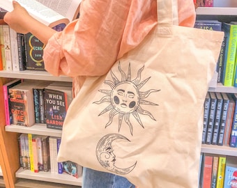 Aesthetic Sun & Moon Tote Bag l Canvas Tote Bag l Grocery Bag l Market Bag l Shoulder Bag l Tote Bag l Eco Friendly Reusable Tote