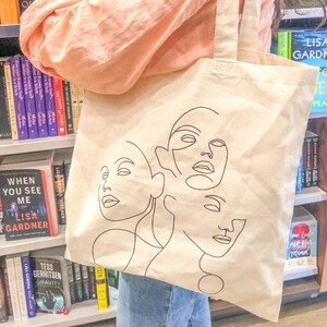 Trendy Face Line Tote l Aesthetic Tote Bag l Canvas Tote Bag l Grocery Bag l Market Bag l Shoulder Bag l Eco Friendly Reusable Tote