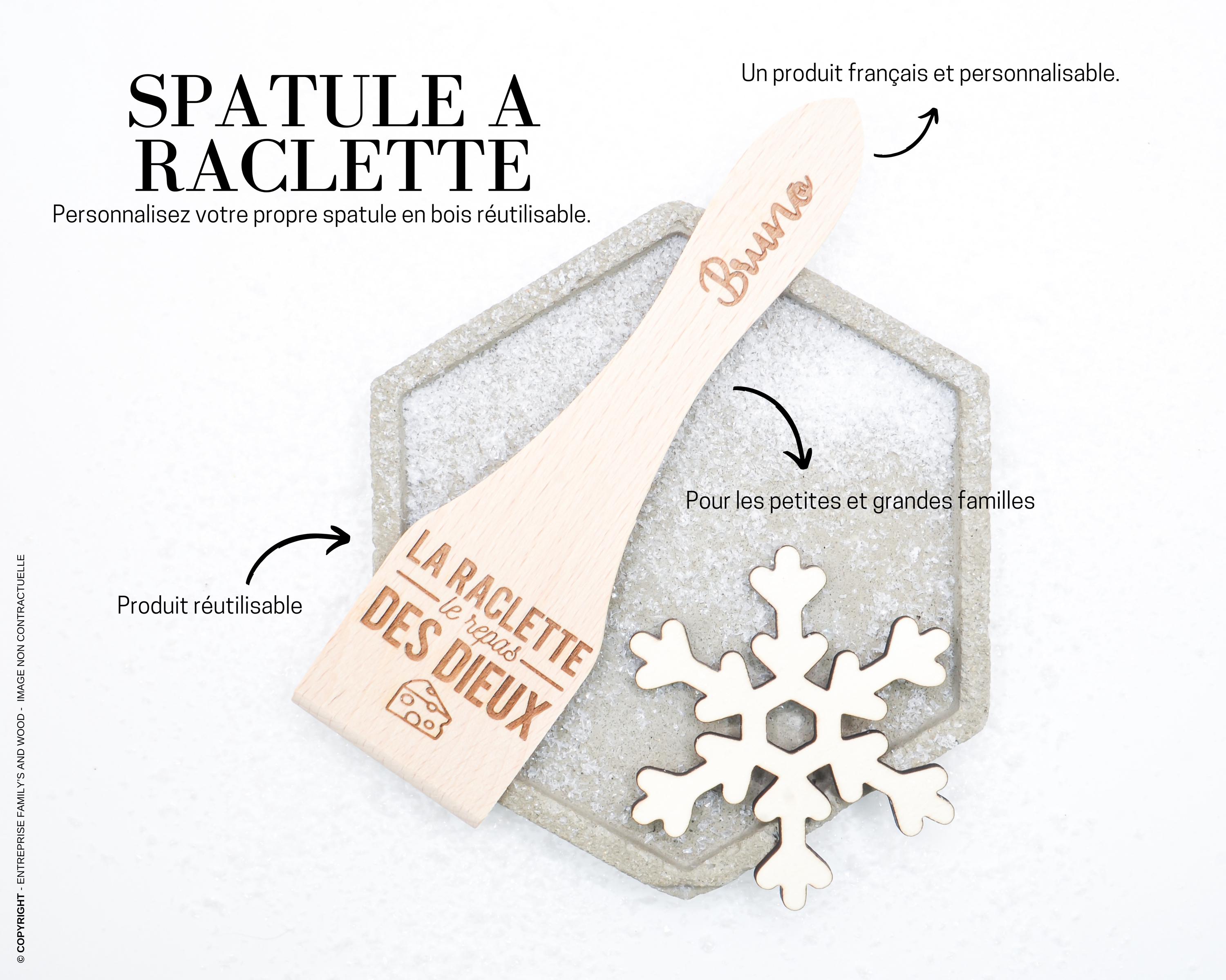 Lot De 6 Spatules à Raclette Personnalisables - Bois Du Jura Verni Alimentaire - Gravure Prénom Ou Motif Au Choix