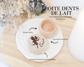 Personalisierte Zahnbox aus Holz mit Gravur - Vorname, personalisierte Holzbox, personalisiertes Geschenk, Milchzahn-Souvenir, Kind und Baby