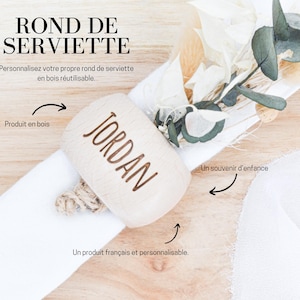 Rond de serviette en bois gravé à personnaliser – Prénom, anneau personnalisé en bois, décoration de table, art de la table, cadeau de Noël