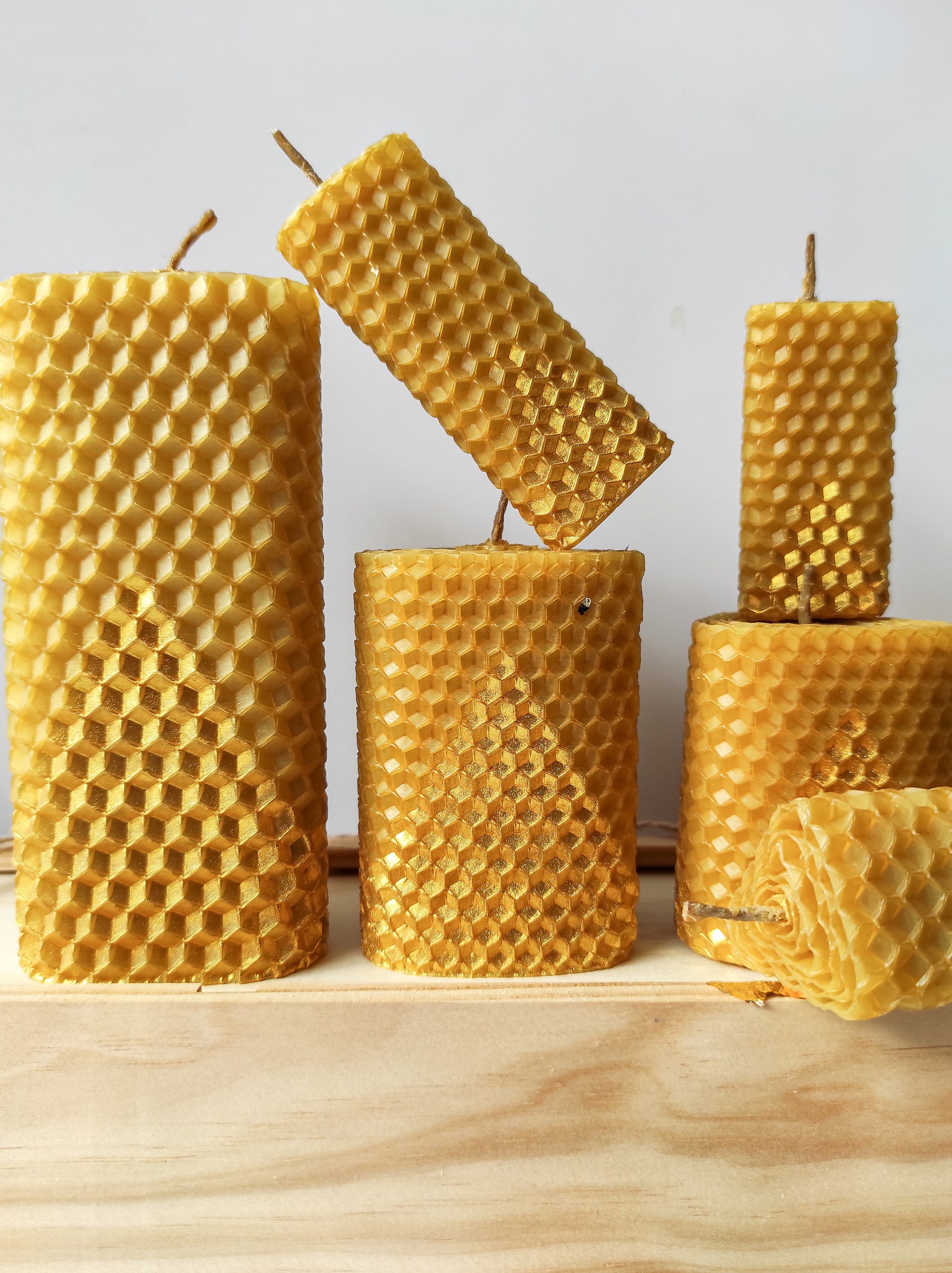 Bees wax candles 6 Natural Candles Set Large candle Etsy