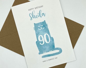 Cat Lover Happy Birthday Card Personalised, cat birthday card, mum, grandma, nan, name, age, 21, 30, 40, 50, 60, 70, 80, 90 + FREE DELIVERY