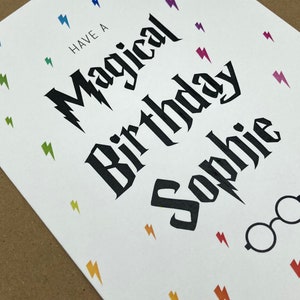 Personalised Magical Birthday Card, rainbow, daughter son grandson granddaughter niece nephew birthday card, wizard world, Harry, magic image 3