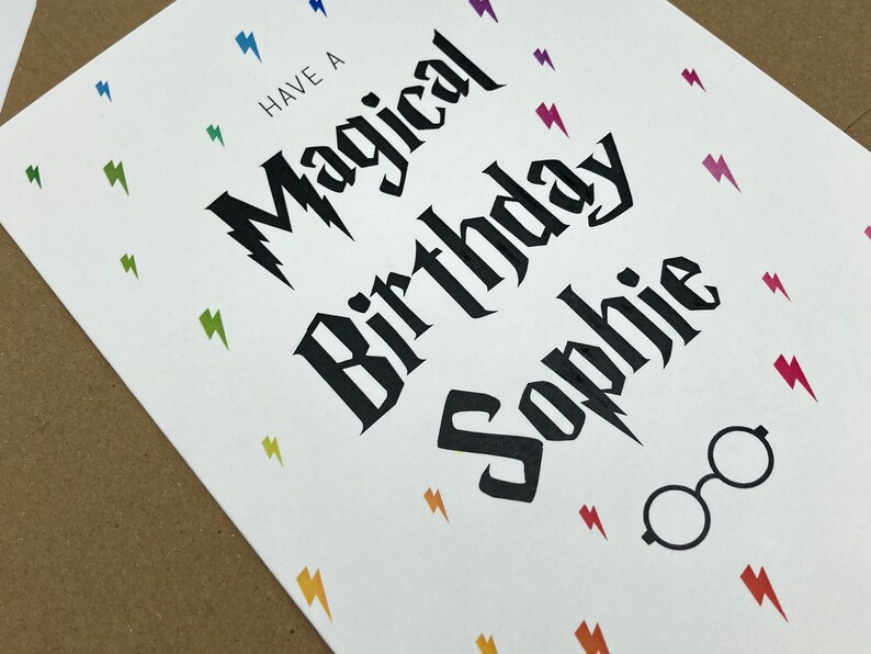 Personalised Magical Birthday Card, rainbow, daughter son grandson granddaughter niece nephew birthday card, wizard world, Harry, magic image 3