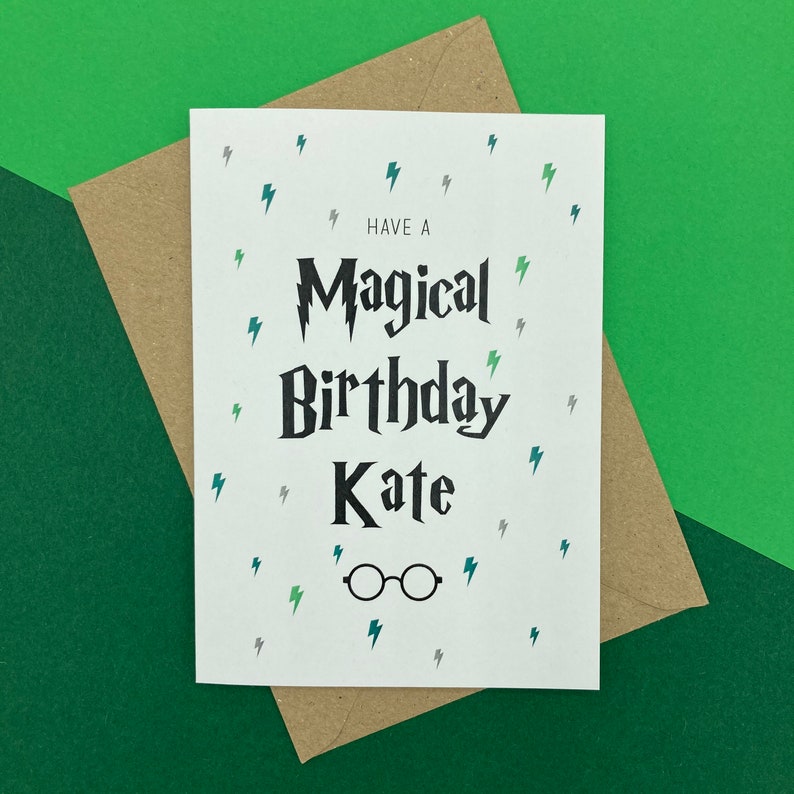Personalised Magical Birthday Card, rainbow, daughter son grandson granddaughter niece nephew birthday card, wizard world, Harry, magic image 2
