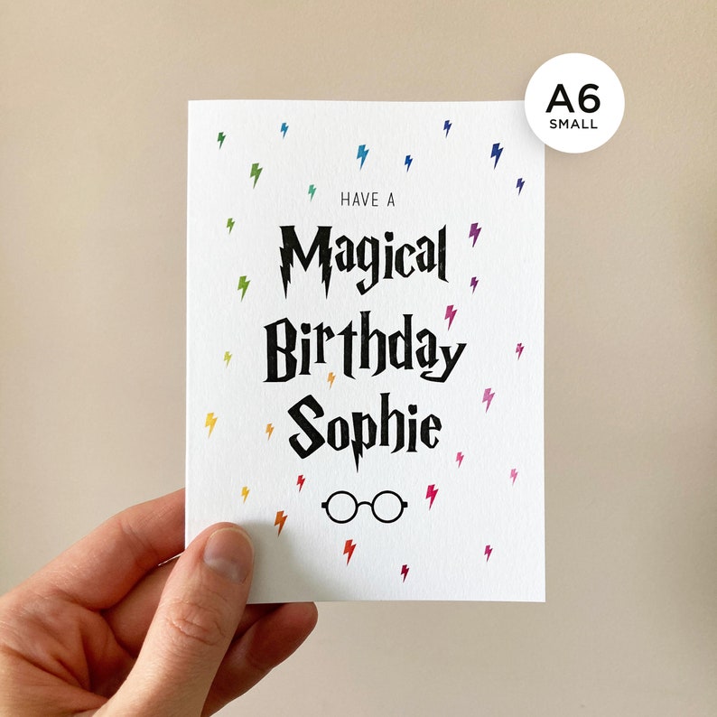 Personalised Magical Birthday Card, rainbow, daughter son grandson granddaughter niece nephew birthday card, wizard world, Harry, magic image 10