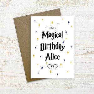 Personalised Magical Birthday Card, rainbow, daughter son grandson granddaughter niece nephew birthday card, wizard world, Harry, magic image 9