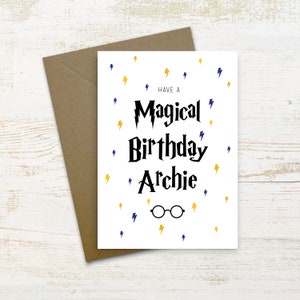 Personalised Magical Birthday Card, rainbow, daughter son grandson granddaughter niece nephew birthday card, wizard world, Harry, magic image 4