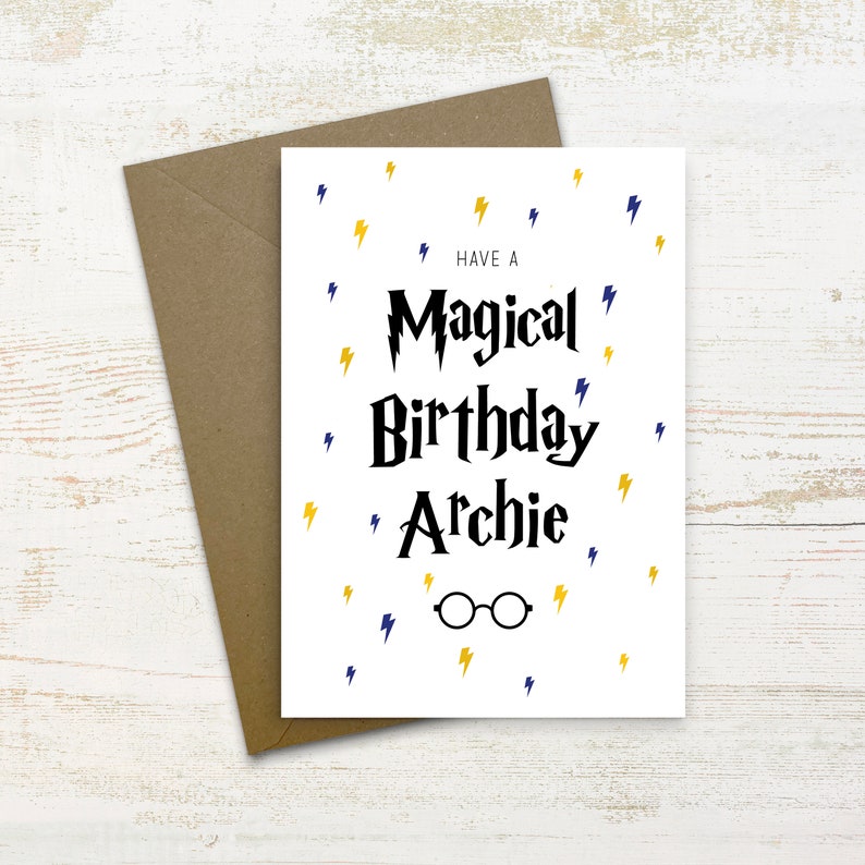 Personalised Magical Birthday Card, rainbow, daughter son grandson granddaughter niece nephew birthday card, wizard world, Harry, magic image 4