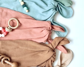 2 pc Baby Set with Hat Knotted Bottom Button Detail - Baby Shower Gift