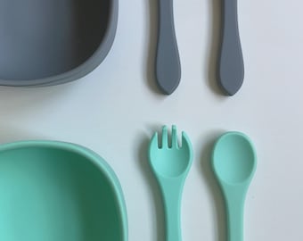 Silicone Square Bowl Set with Fork and Spoon