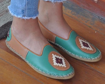 Matte Green Tan Color Women Slip Ons,Huarache Women's Sandals, Boho,Mothers Day Gift,Bridesmaid Gift, Gifts for Her,Women Boho Wedding Shoes
