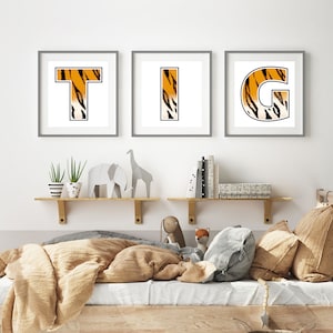 Tigre | Alfabeto | Cartas Digitais | Estampa Animal | Fonte de bloco