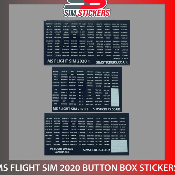 BLACK MSFS Stickers for Flight Simulator Button Box/Wheel/Flight Stick Set of 3